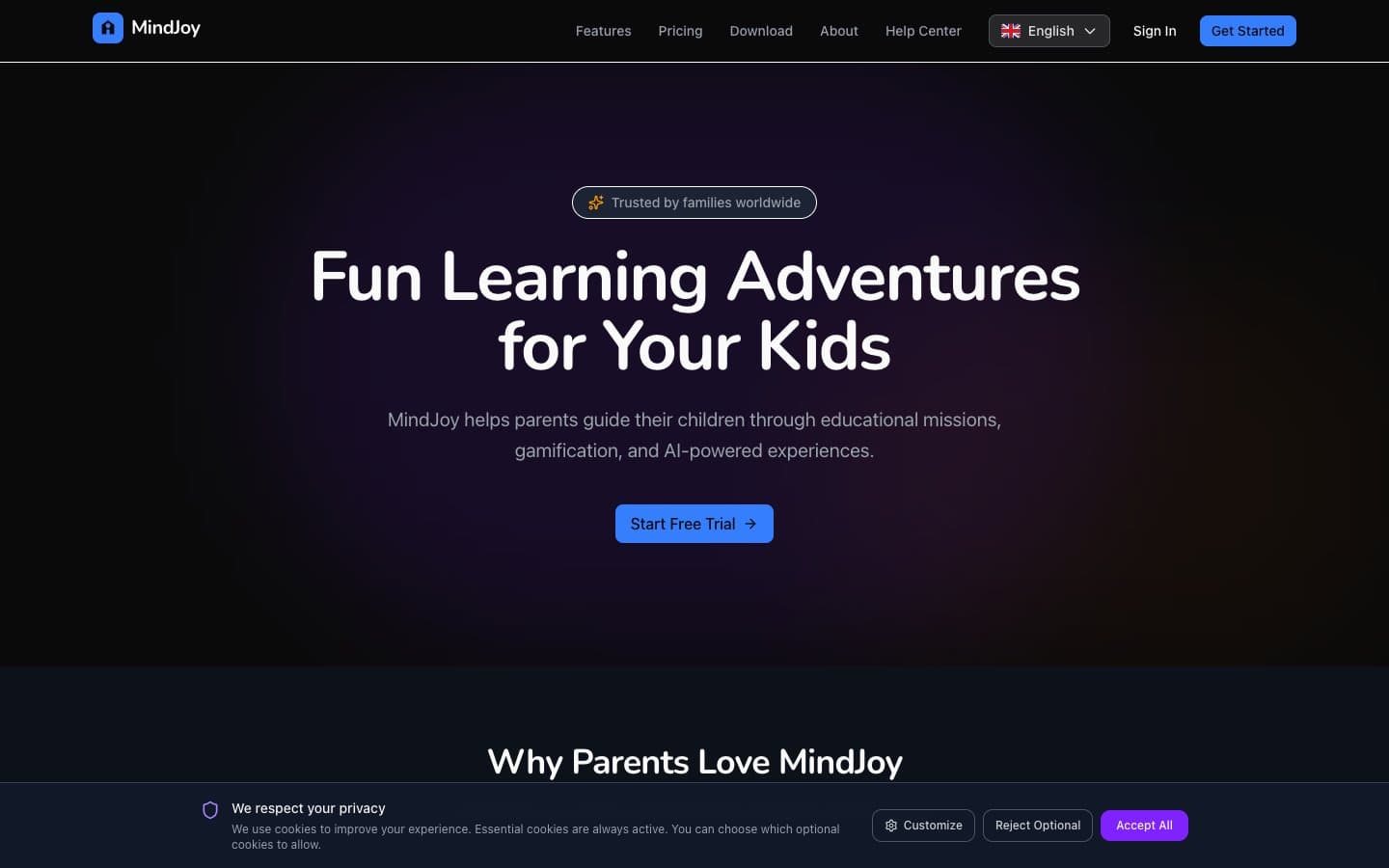 MindJoy — сайт приложения с описанием, ценами и переходом в App Store